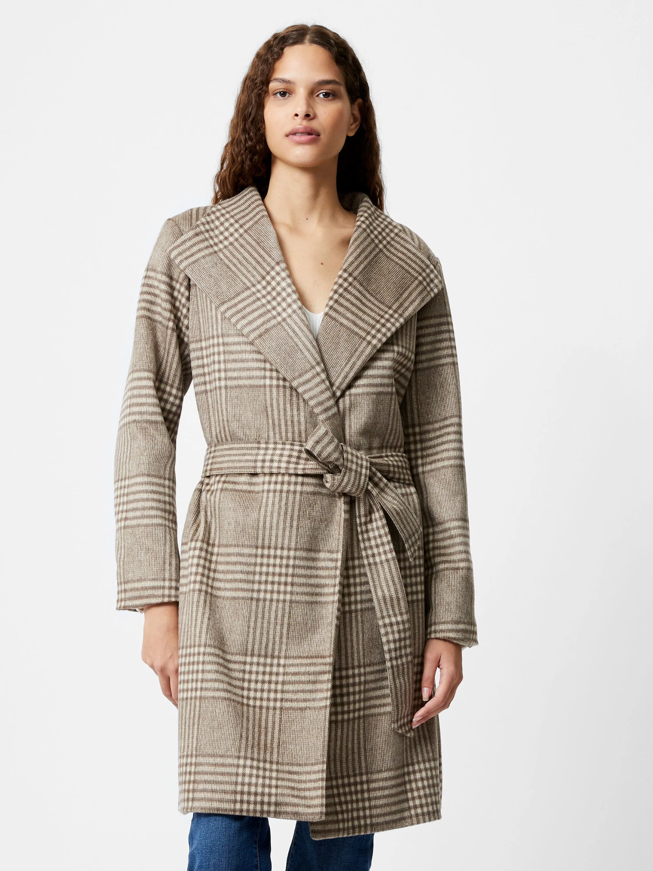 Check Belted Wrap Coat