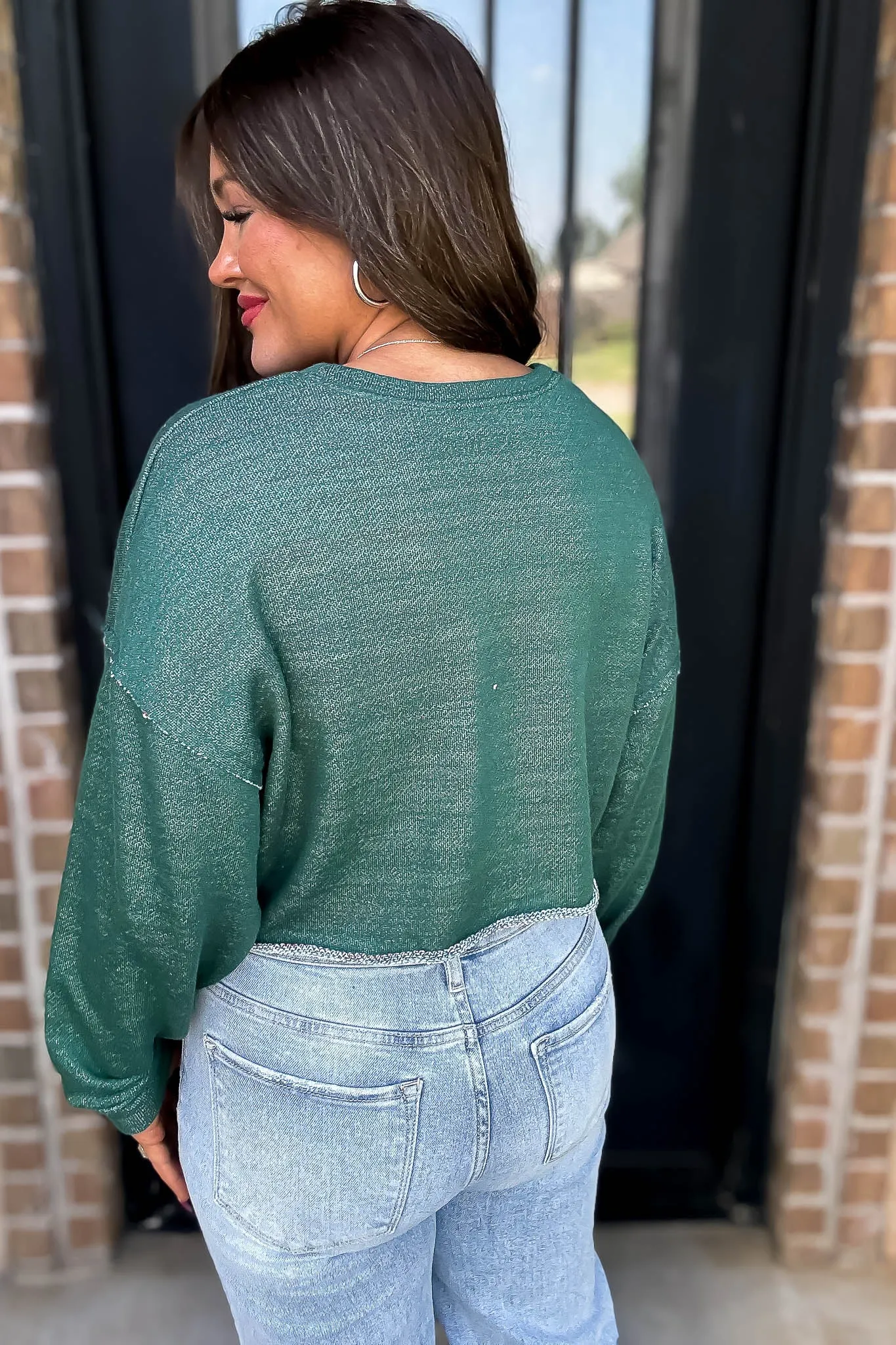 Comfy Crewneck Hunter Green Crop Sweatshirt