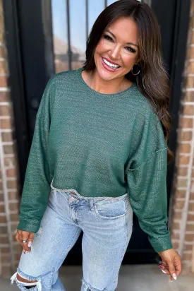 Comfy Crewneck Hunter Green Crop Sweatshirt