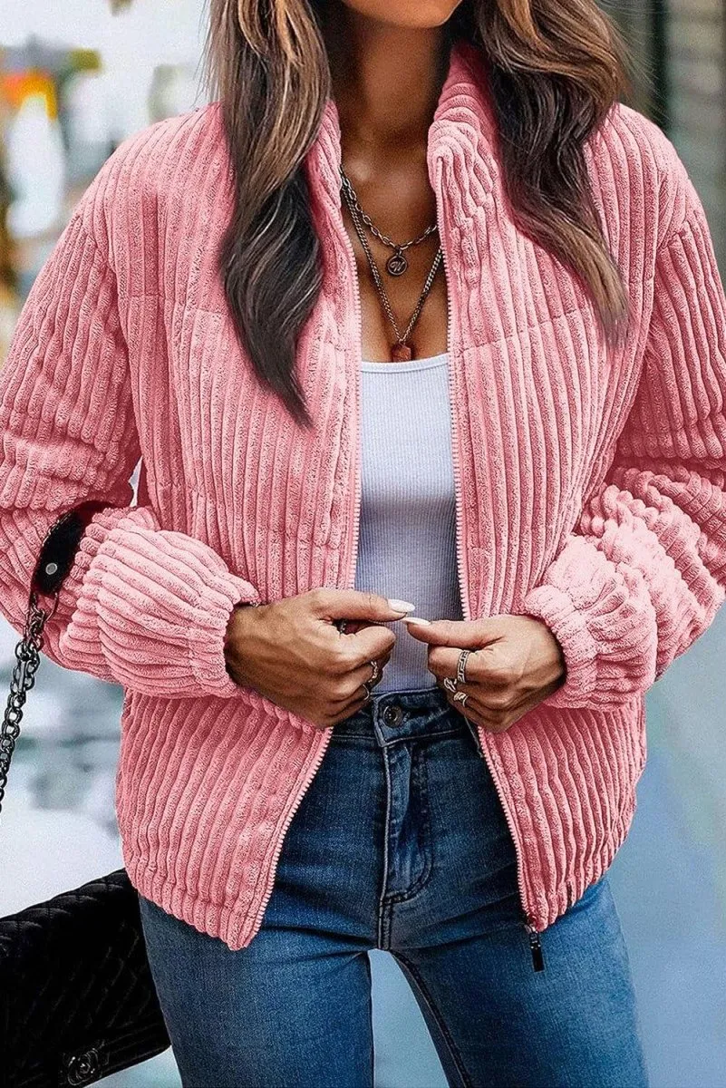 Corduroy Peach Puffer Jacket