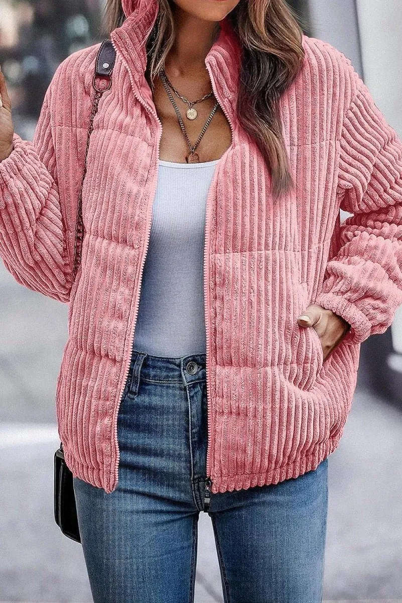 Corduroy Peach Puffer Jacket