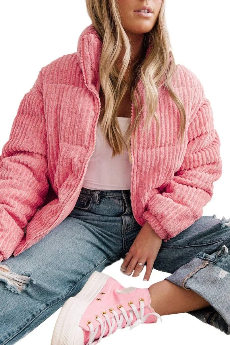 Corduroy Peach Puffer Jacket