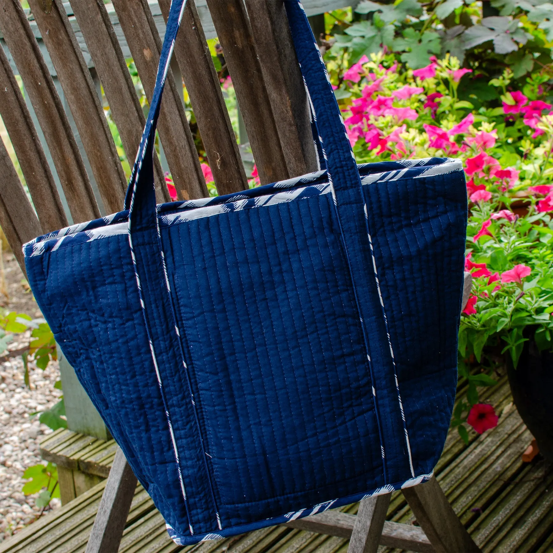 Cotton Bag / Navy ikat lining