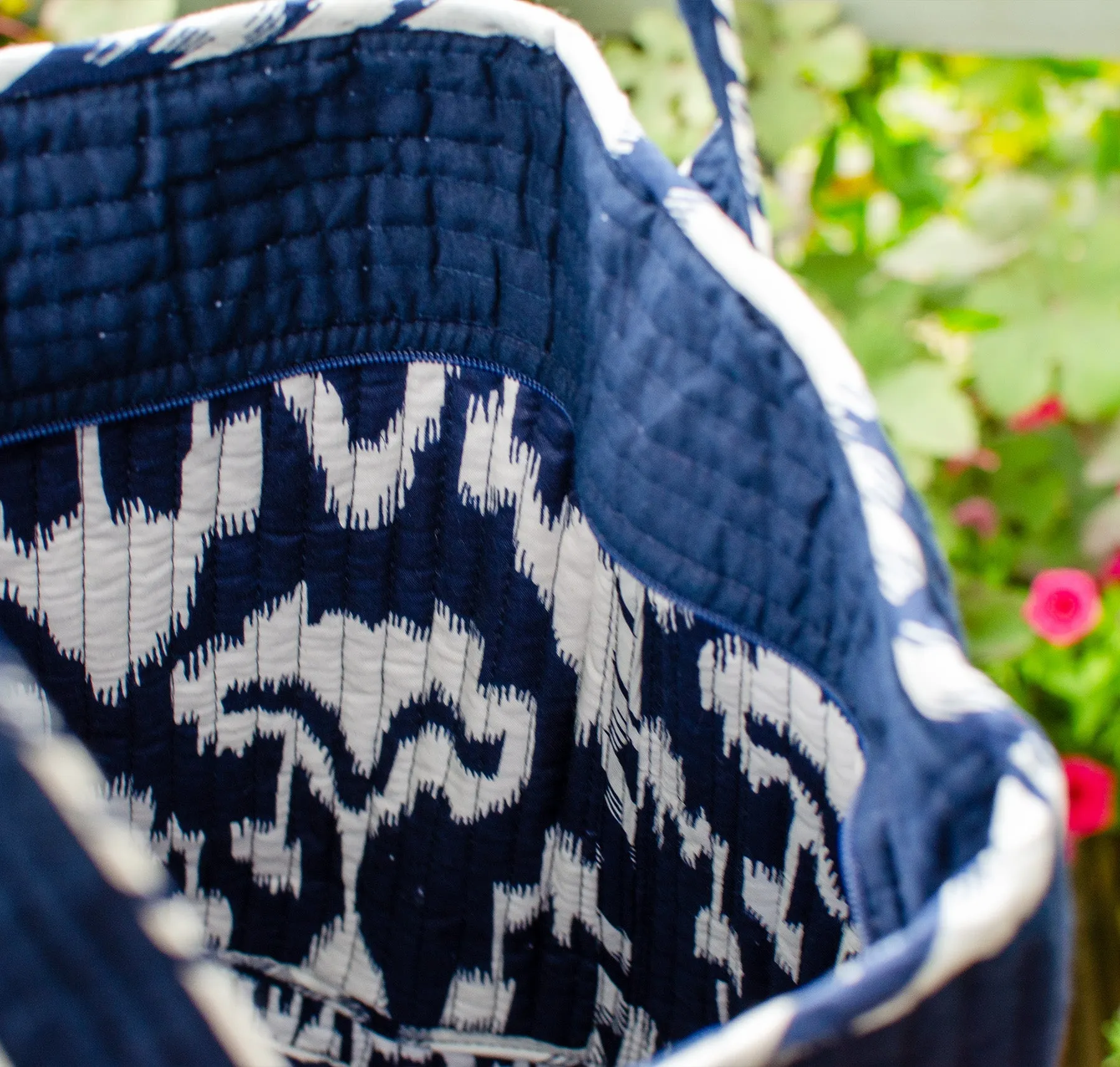 Cotton Bag / Navy ikat lining