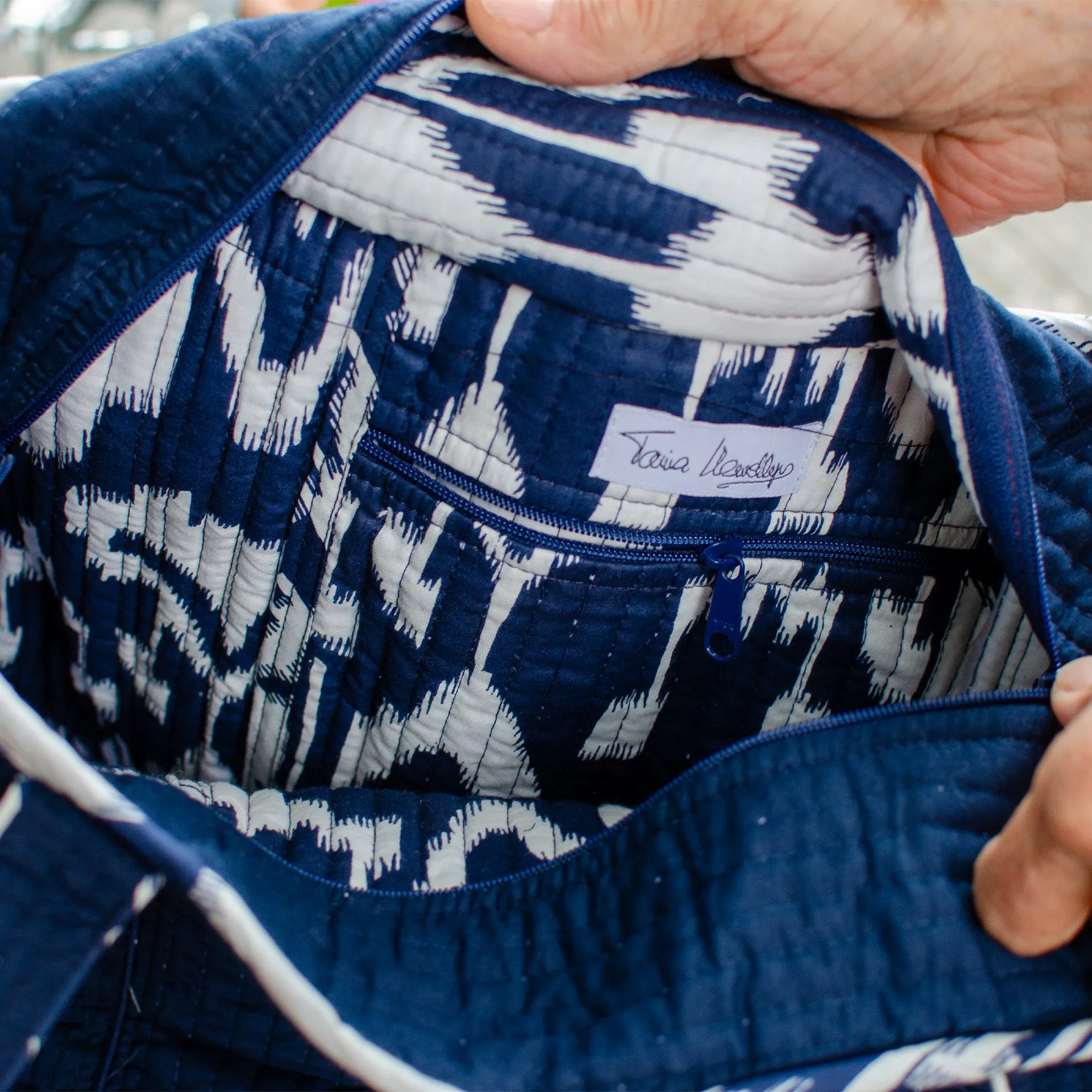 Cotton Bag / Navy ikat lining