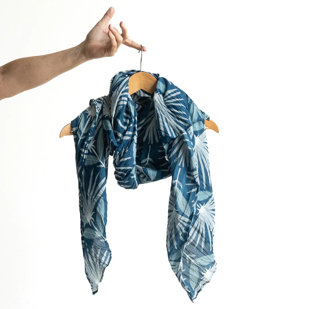 Cotton Maxi Scarf Sarong Wrap - Indigo Echo