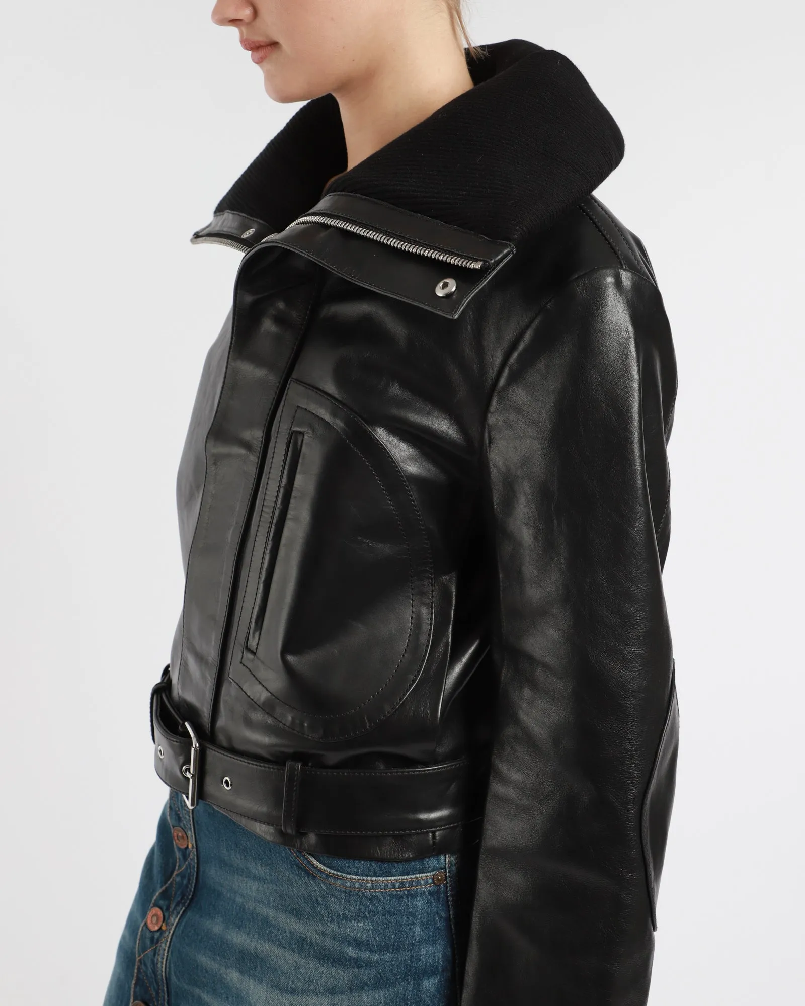 Cropped Leather Biker Jacket