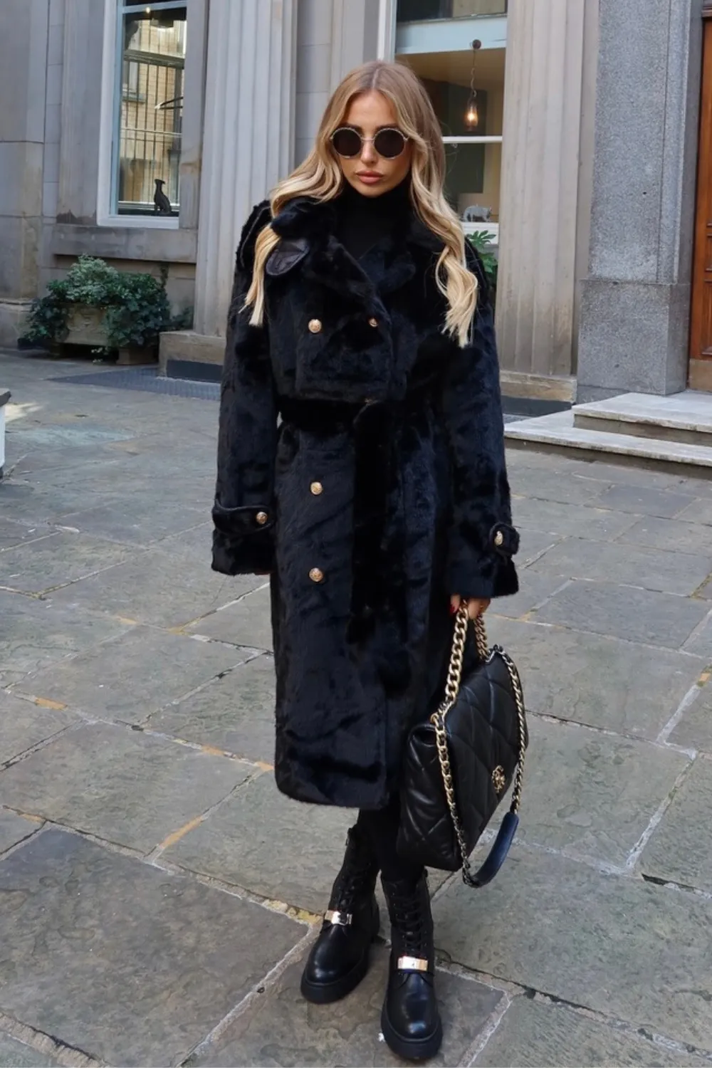 Dakota black long faux fur coat