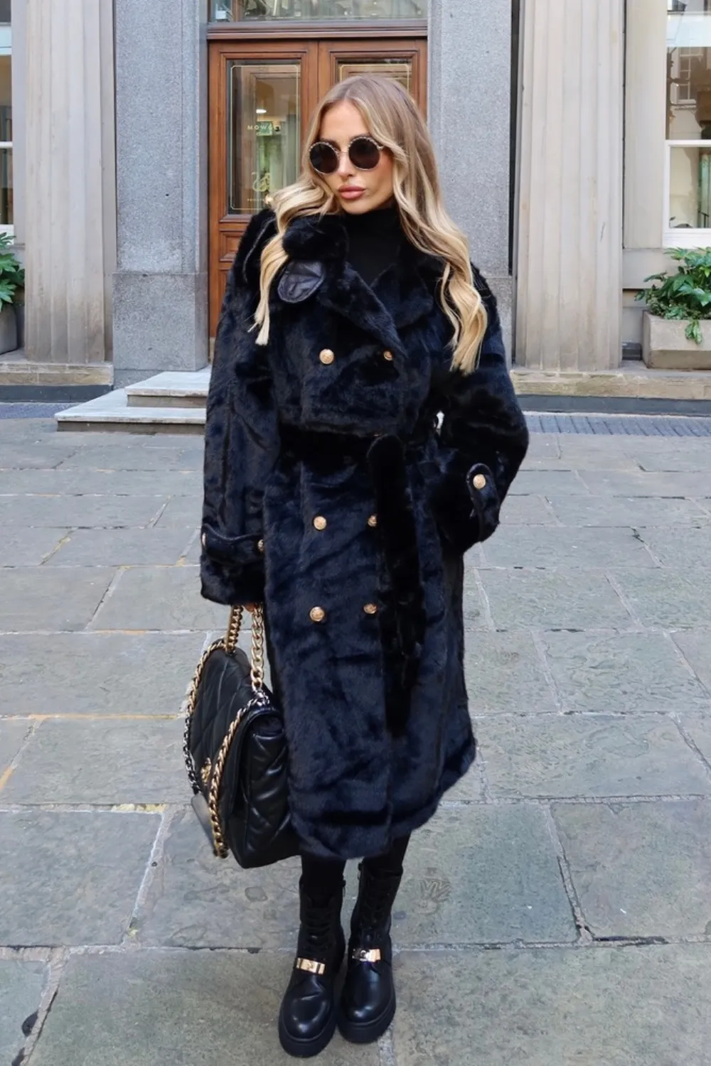 Dakota black long faux fur coat