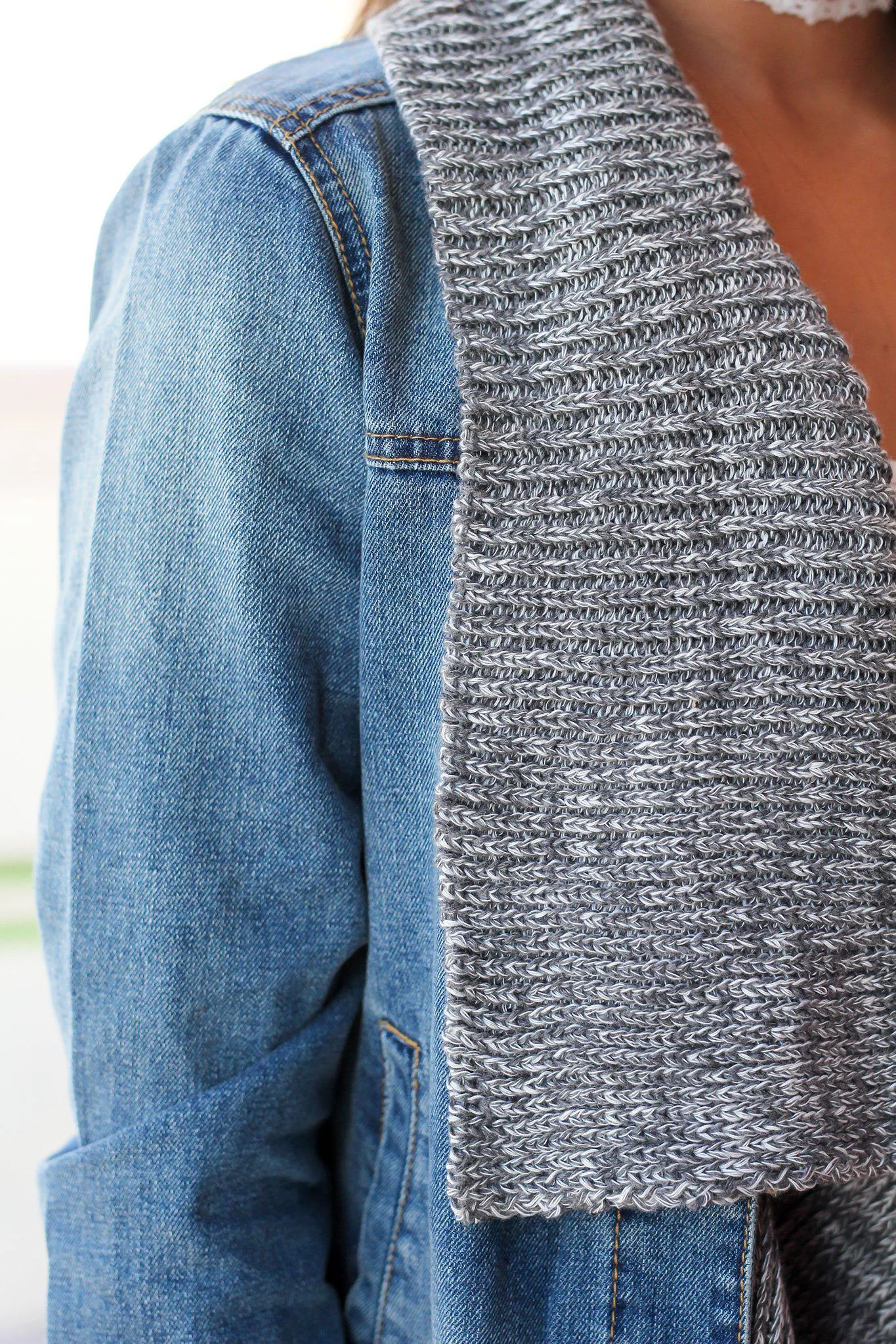 Denim Jacket with Gray Draped Front