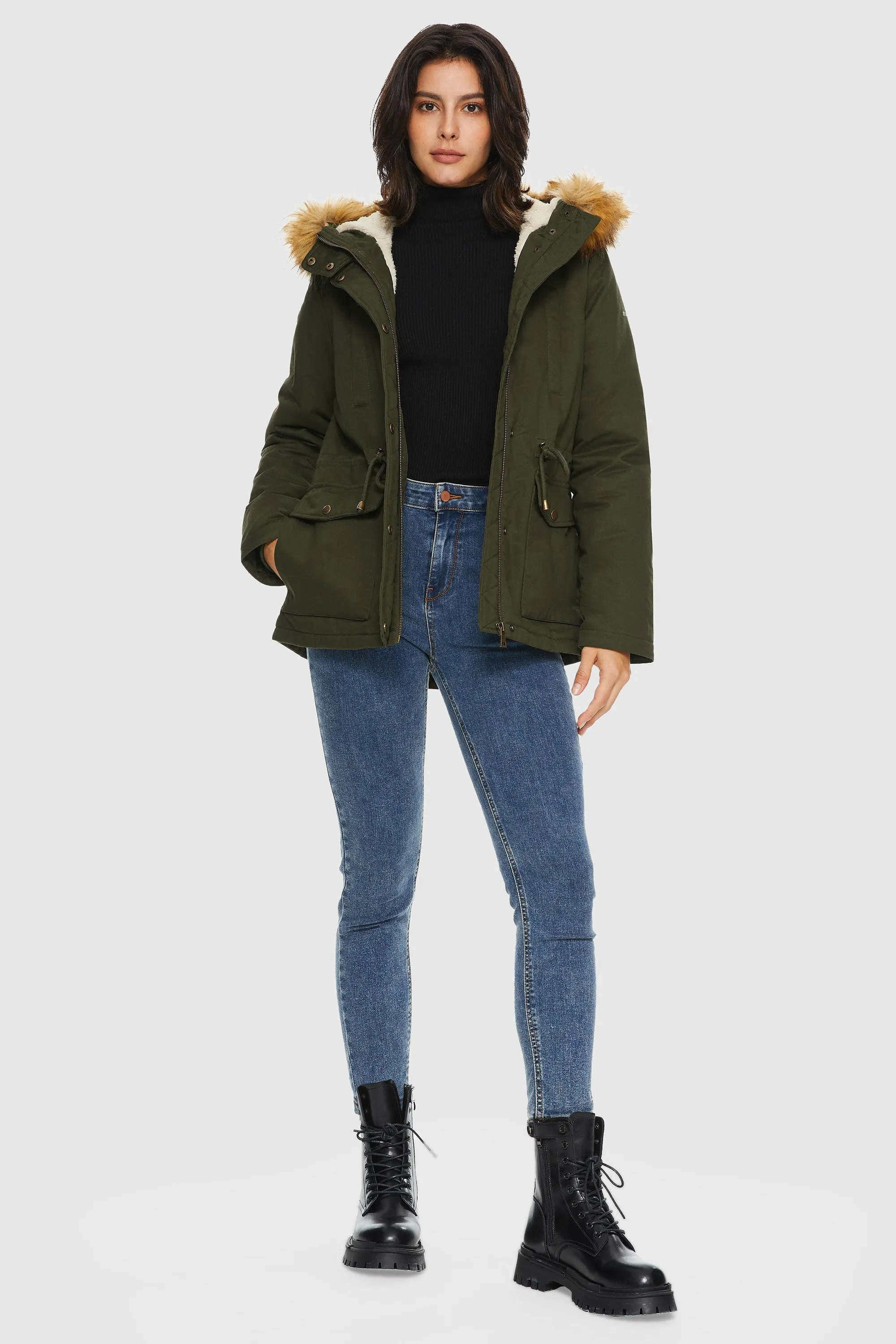 Detachable Faux Fur Winter Parka Jacket