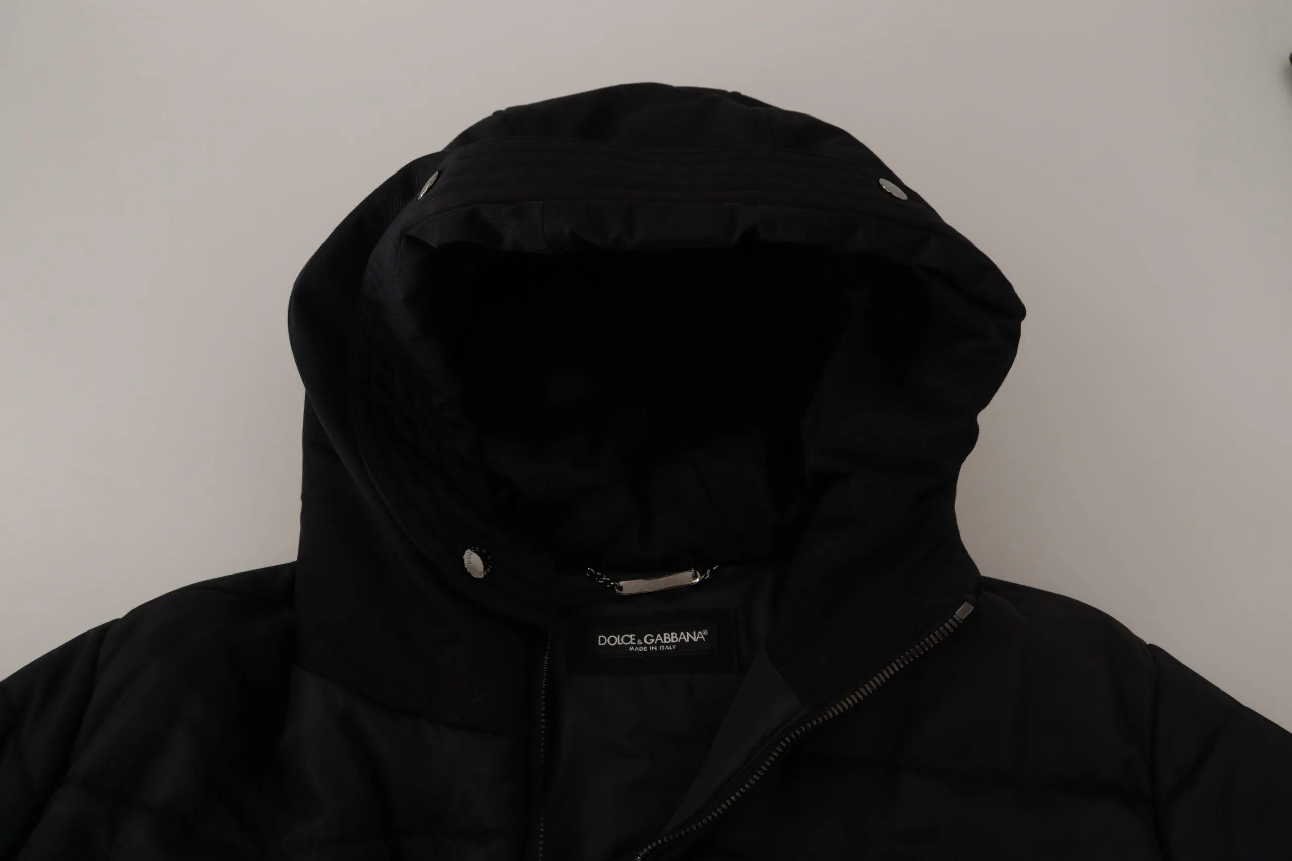 Dolce & Gabbana Black Nylon Hooded Parka Coat Winter Jacket