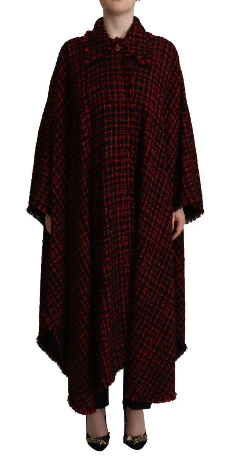 Dolce & Gabbana Black Red Cotton Checkered Over Coat Jacket