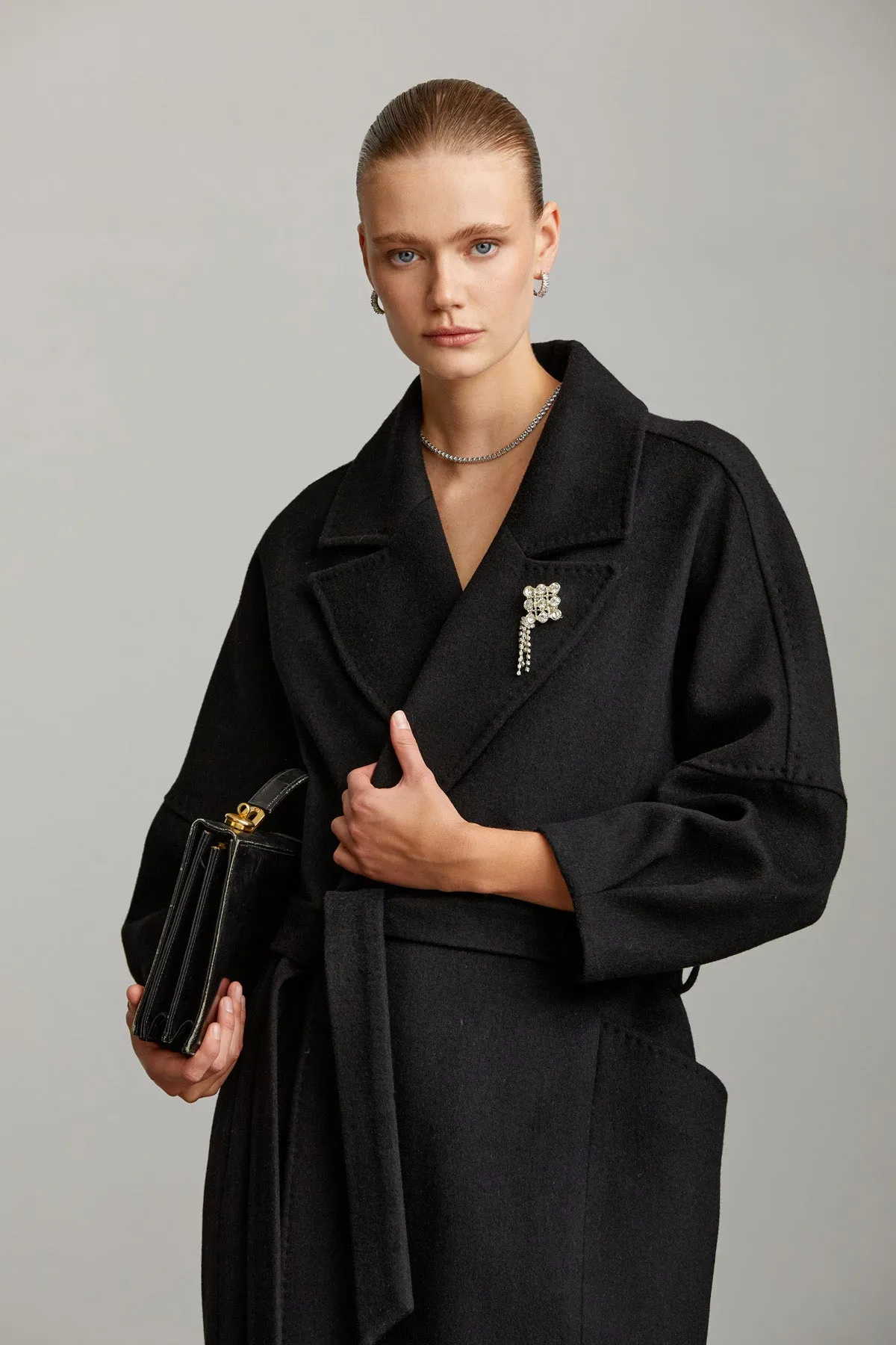 Dynamic Fit Cachet Notch Lapel Wool Blend Black Coat