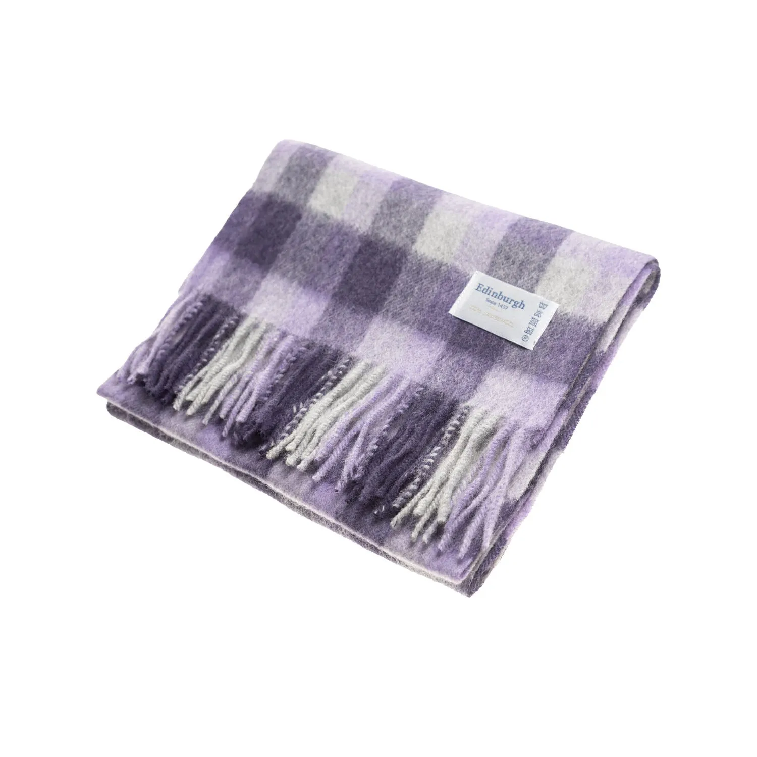 Edinburgh 100% Lambswool Scarf  Big Check 27570 Purple/Oyster