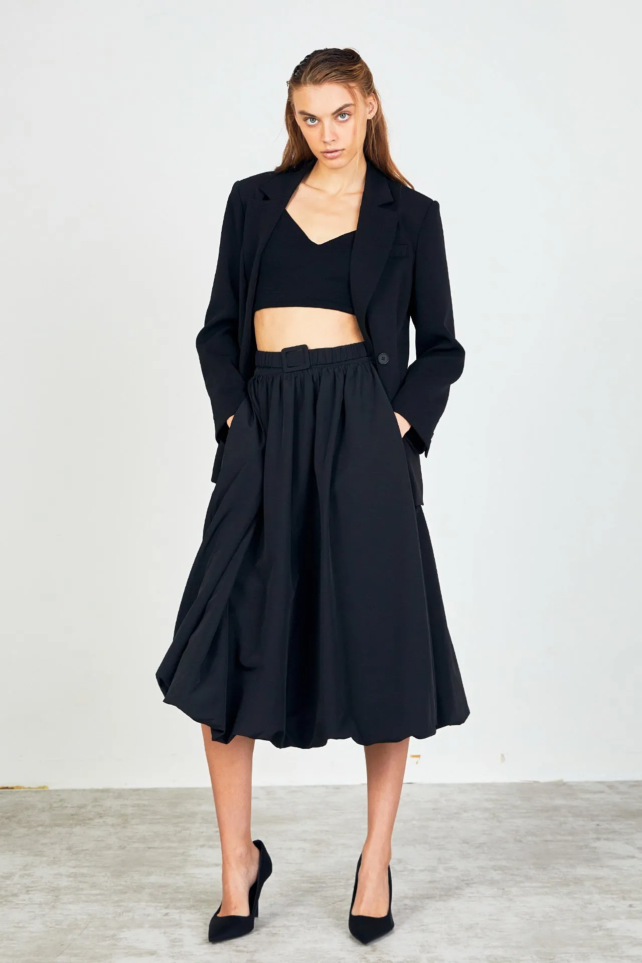 Endless Rose - Belted Blouson Midi Skirt