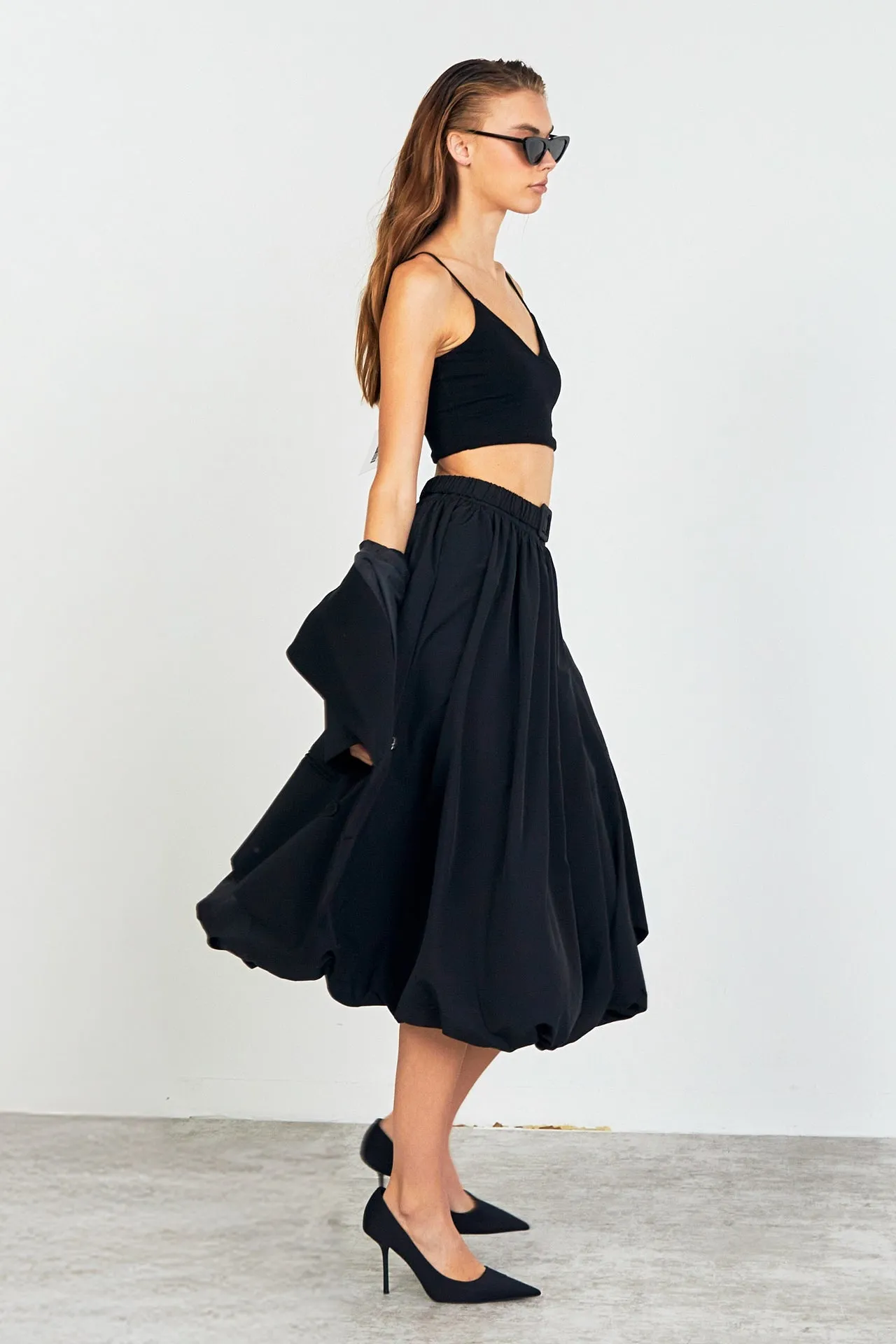 Endless Rose - Belted Blouson Midi Skirt