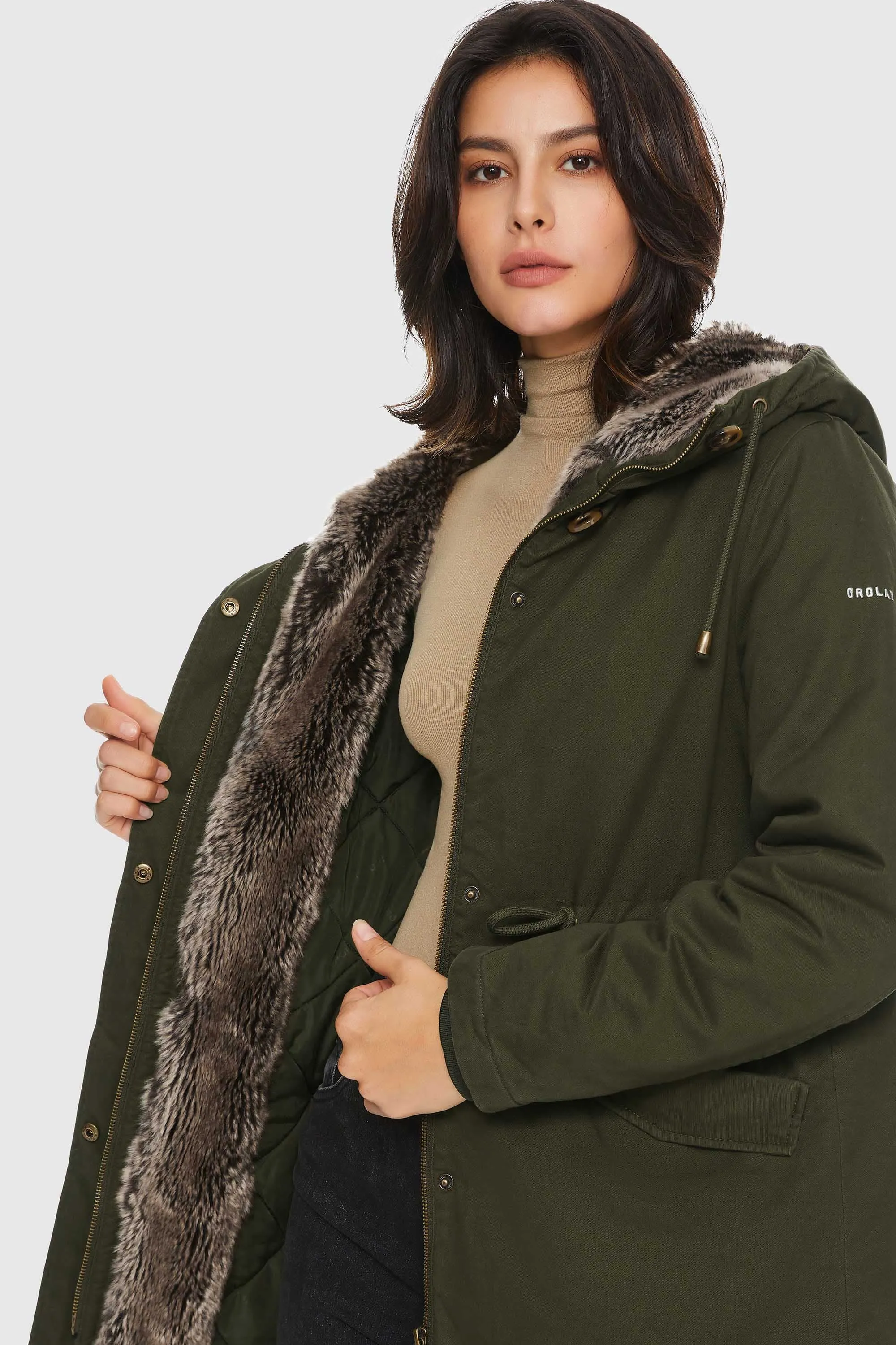 Faux Fur Lined Military Fleece Parka