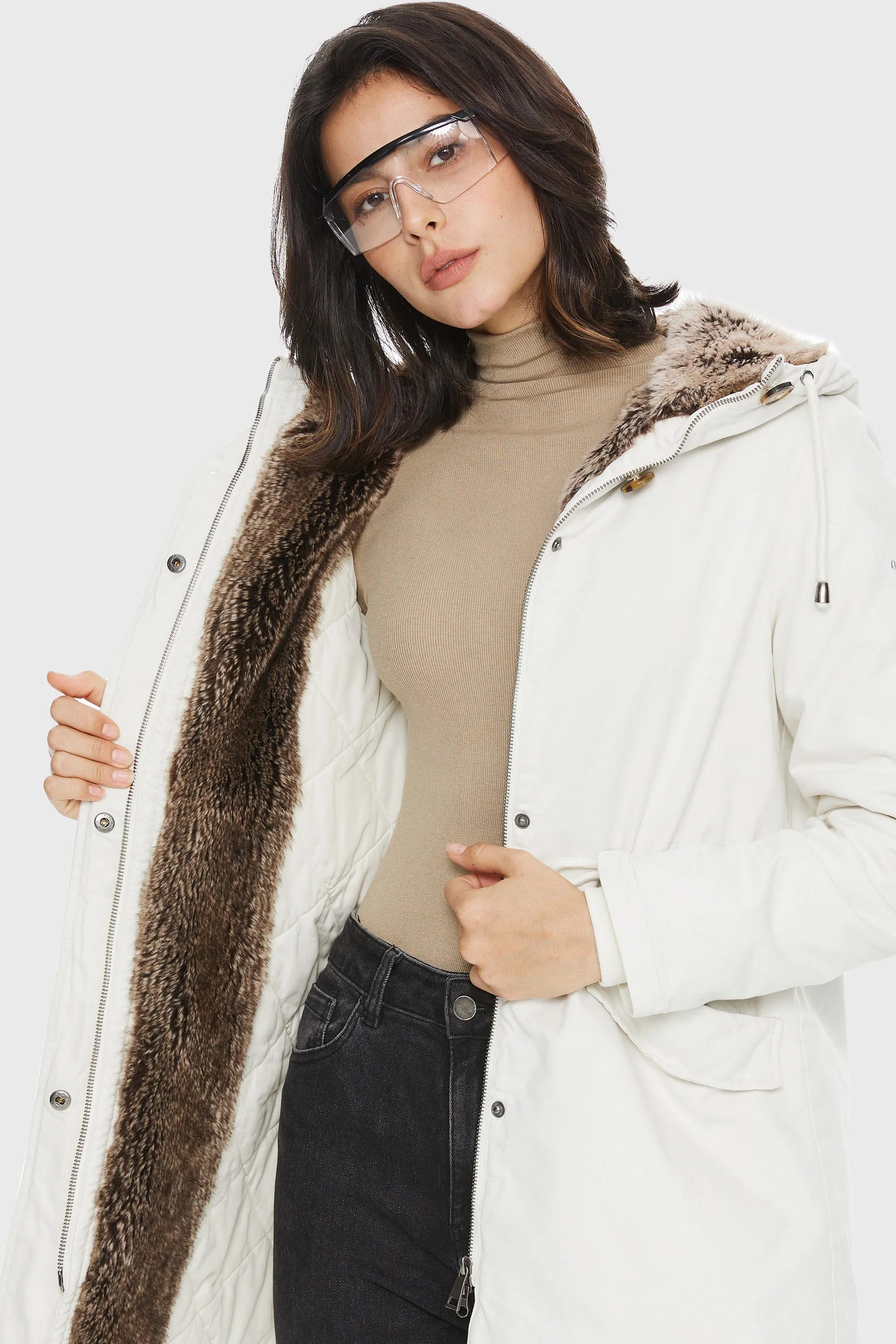 Faux Fur Lined Military Fleece Parka