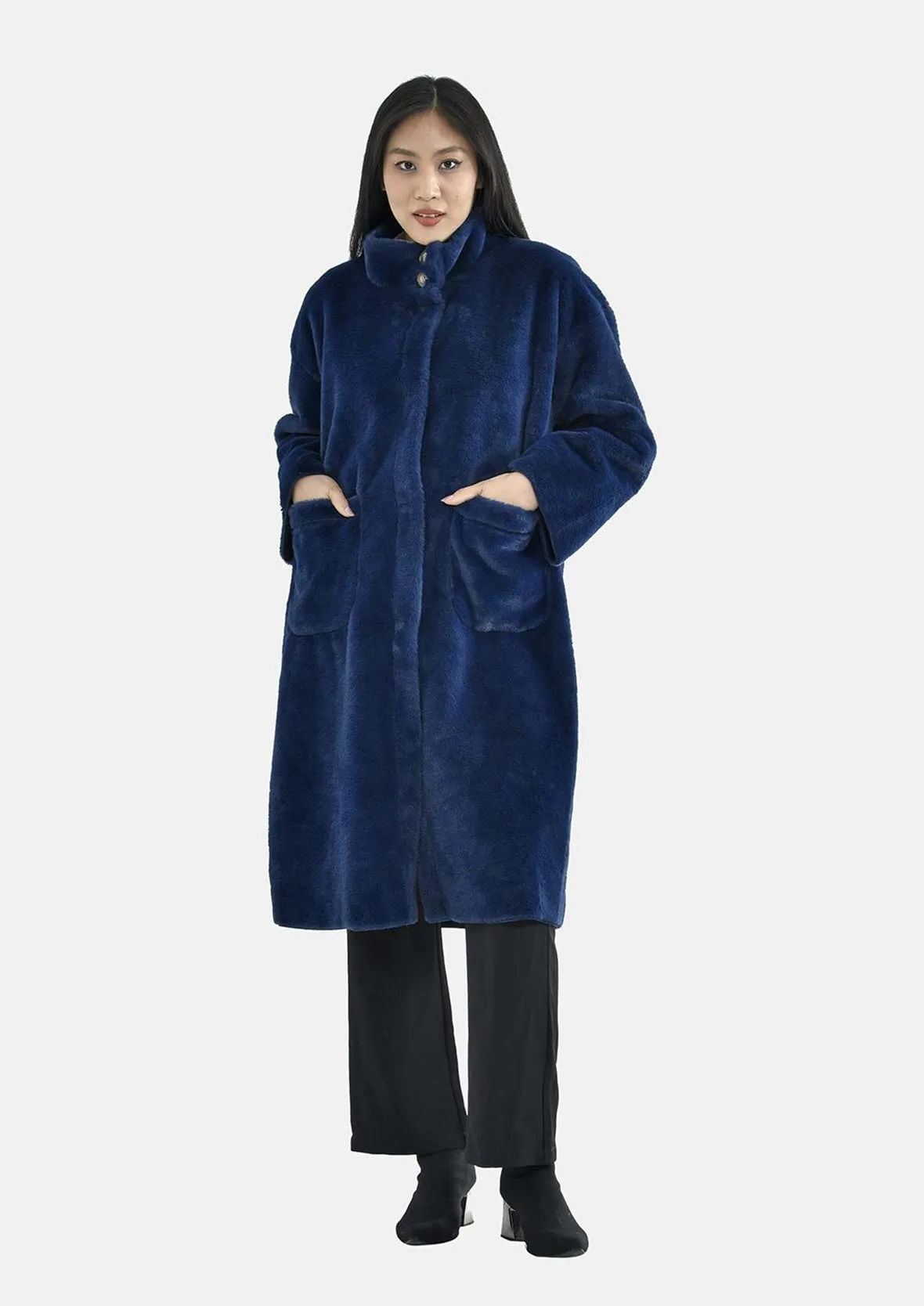 Faux Fur Long Coat With Pockets