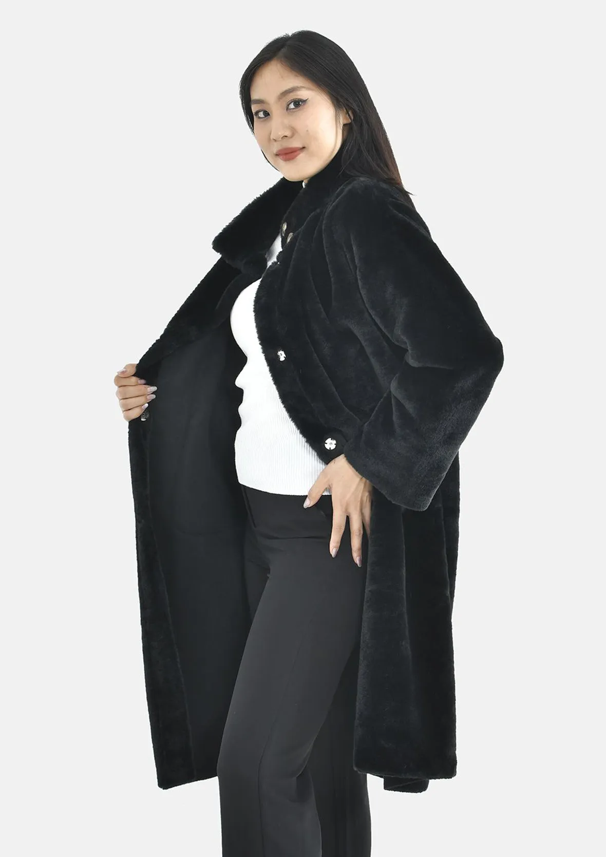 Faux Fur Long Coat With Pockets