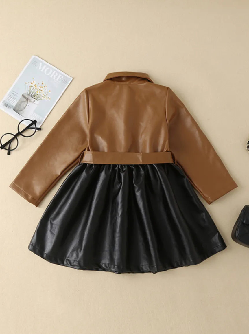 Fiercely Fashionable Faux Leather Belted Skater Dress