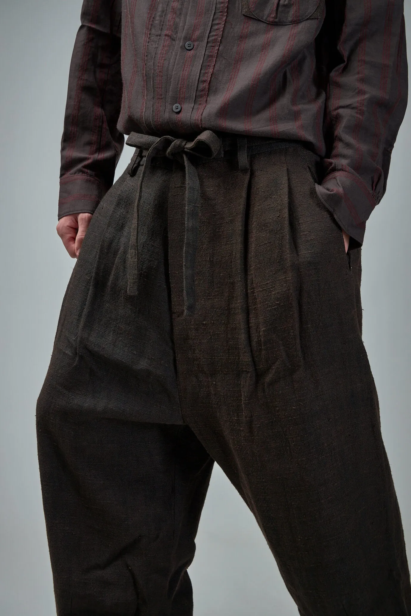 Front Pleats Half Drawstring Trousers