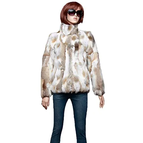 fur story Women's Genuine Rabbit Fur Coat for Winter Thick Warm Fur Jacket