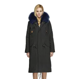 fur story Women's Real Fur Parka Jacket with Raccoon Fur Thick Hooded