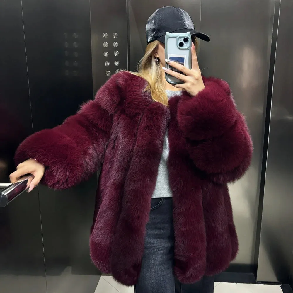 Genuine Fox Fur Coat with Vertical Panel