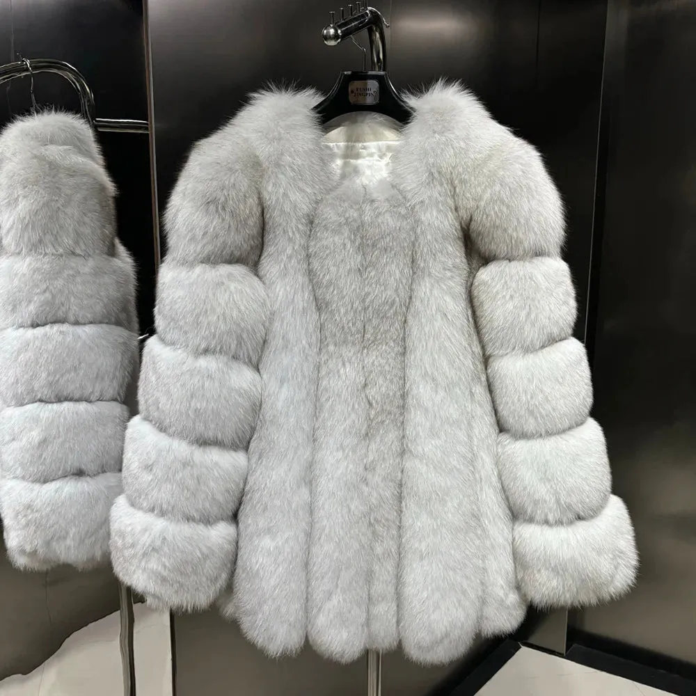 Genuine Fox Fur Coat with Vertical Panel