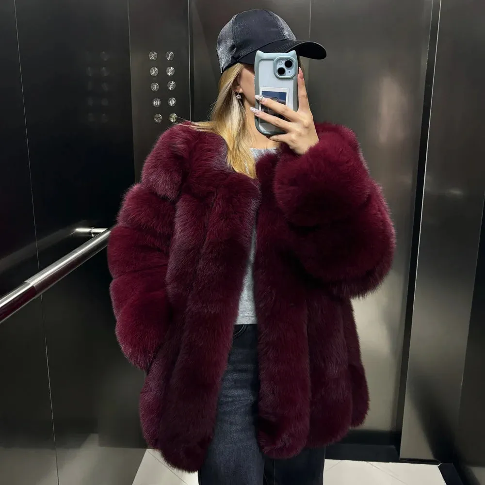 Genuine Fox Fur Coat with Vertical Panel