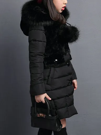 Girls Tres Chic Faux Fur Collared Winter Jacket