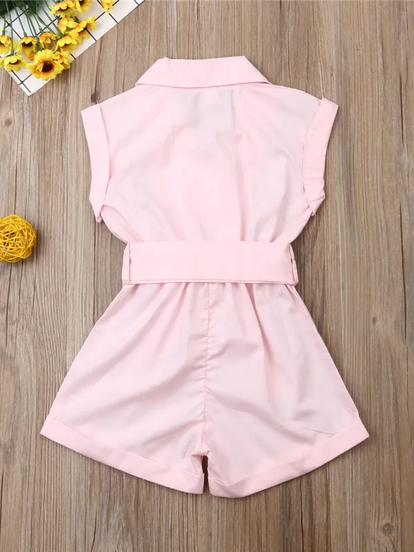 Girls Turn-Down Collar Bow Romper