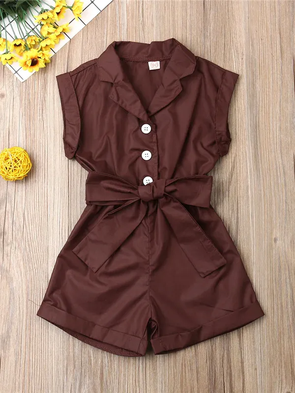 Girls Turn-Down Collar Bow Romper