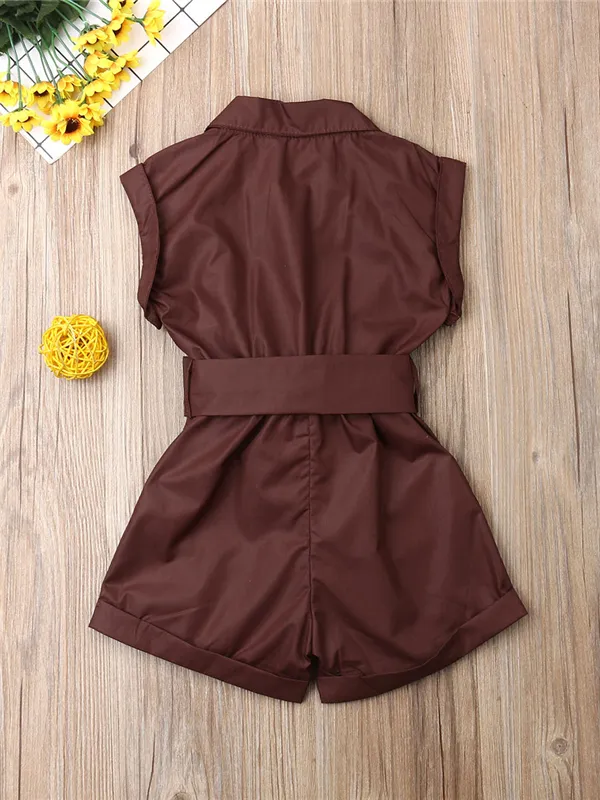 Girls Turn-Down Collar Bow Romper