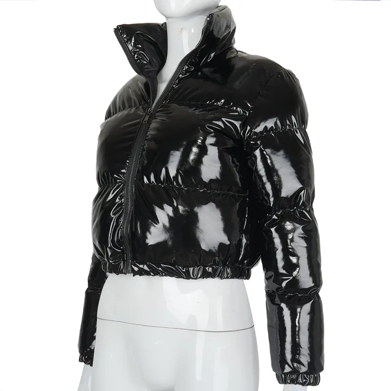 Glossy Cropped Puffer Jacket