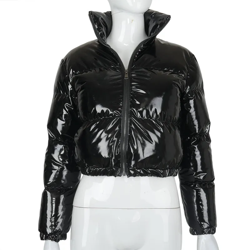 Glossy Cropped Puffer Jacket