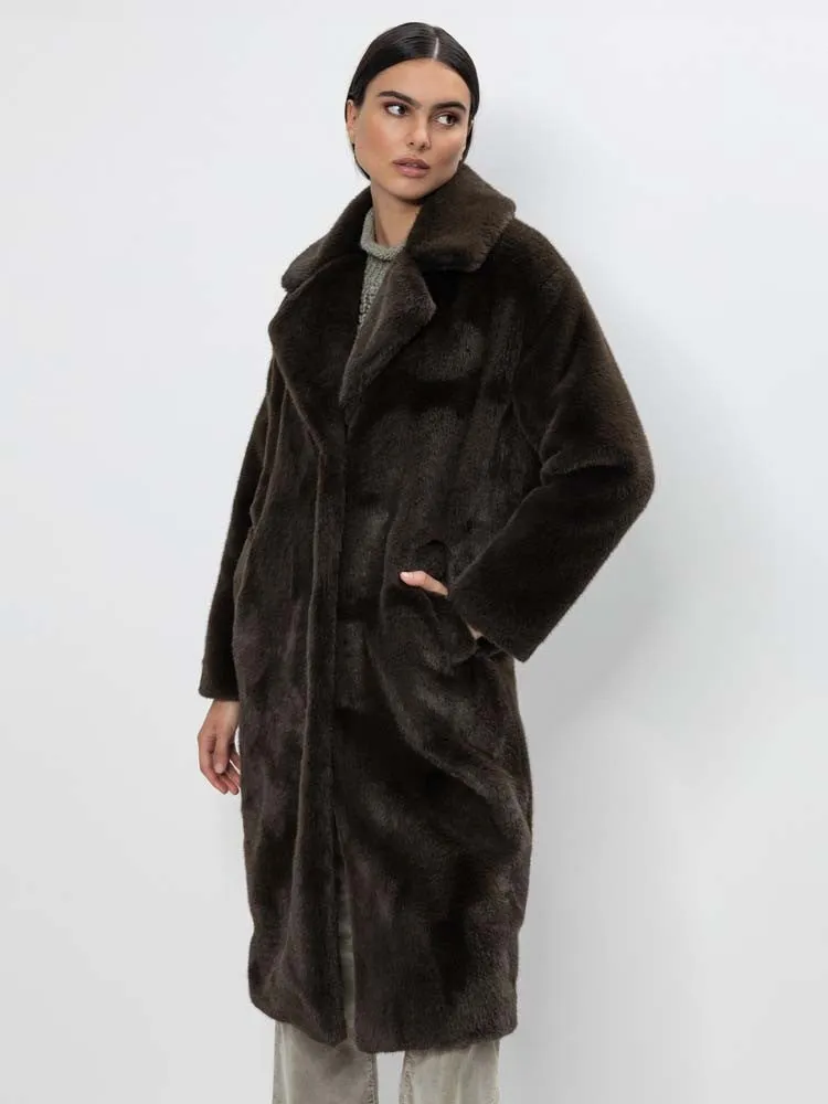 H Dark Green Faux Fur Coat