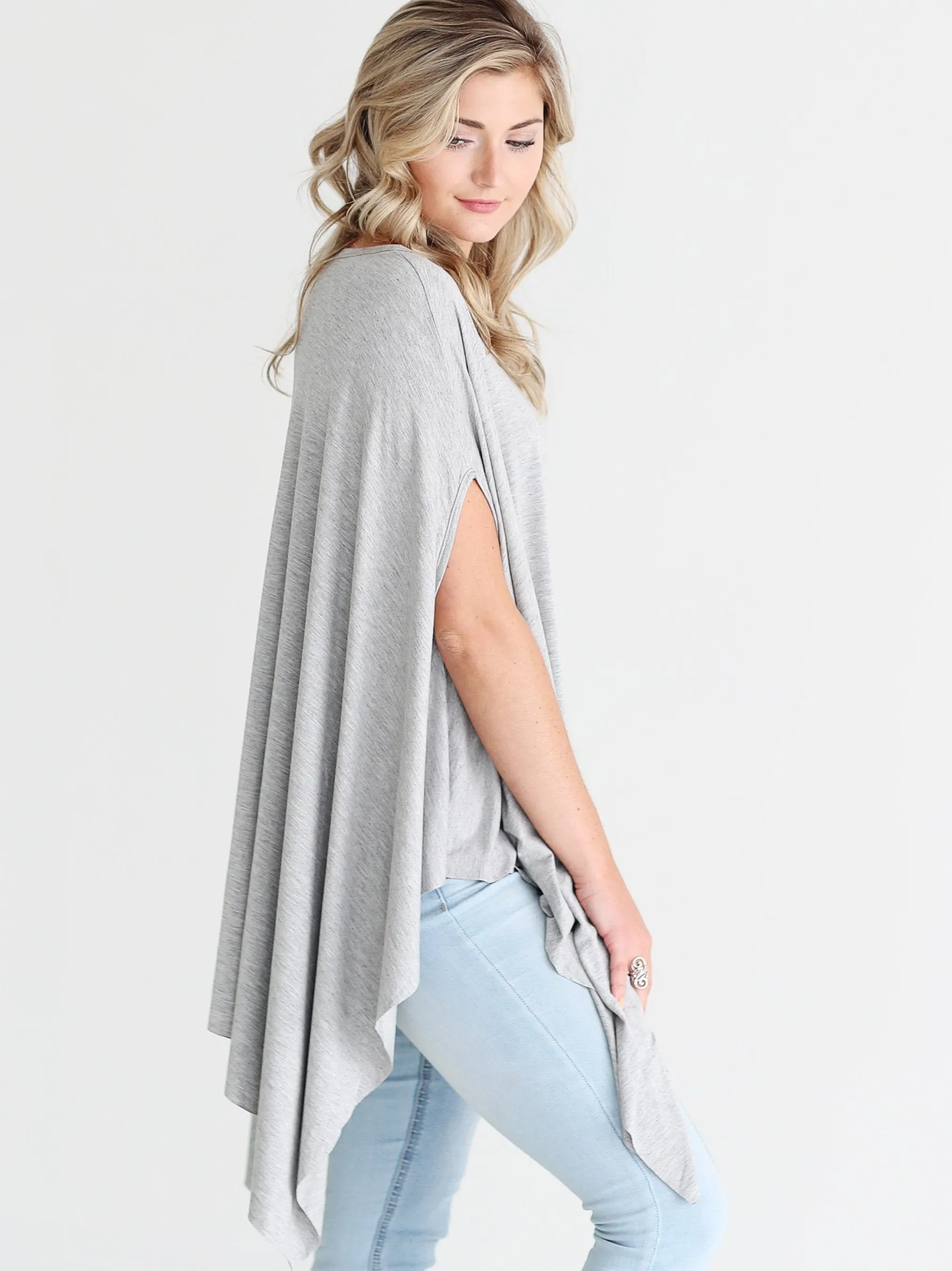 Heather Gray DLMN Handkerchief Poncho Top