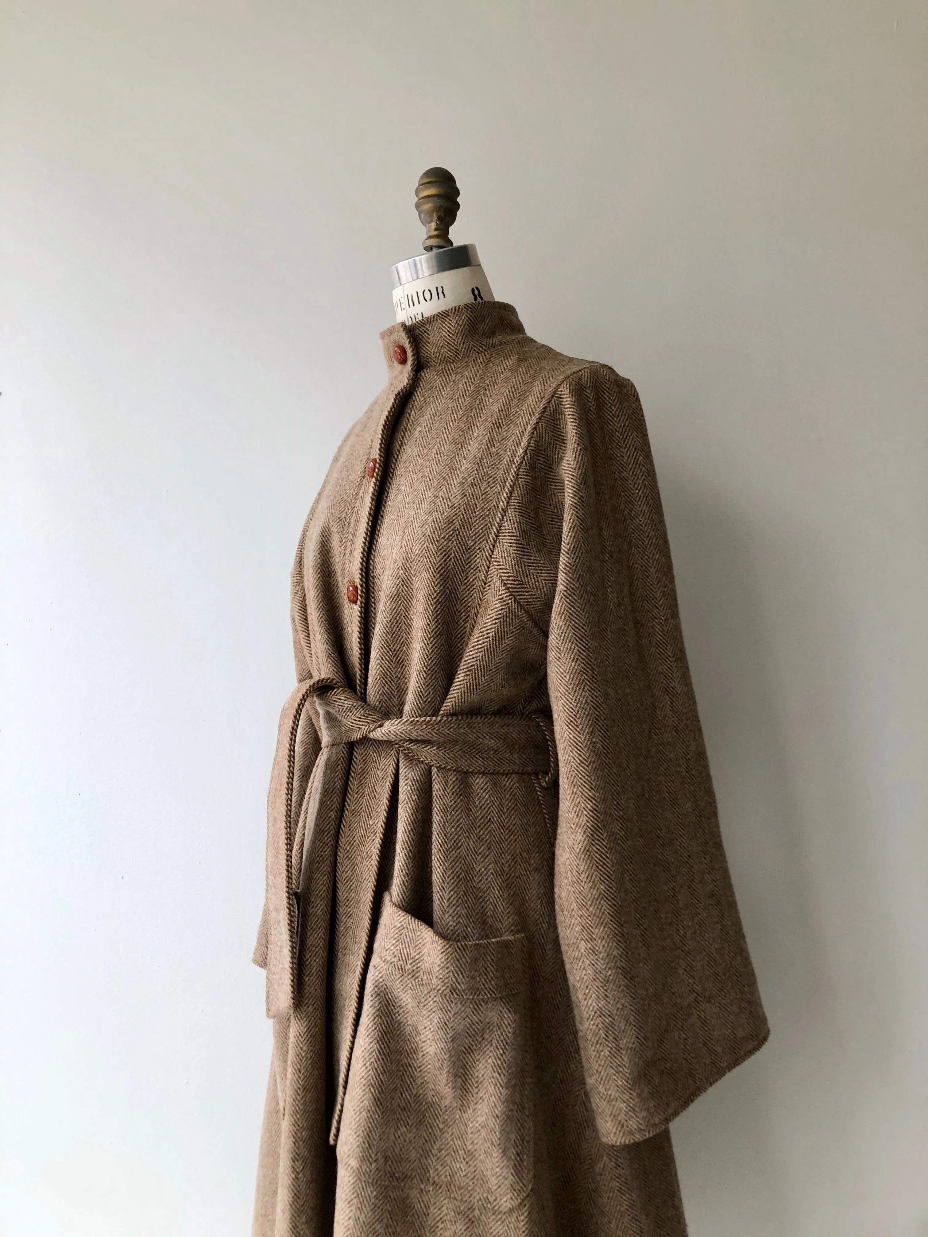 Herringbone Belted Wool Coat