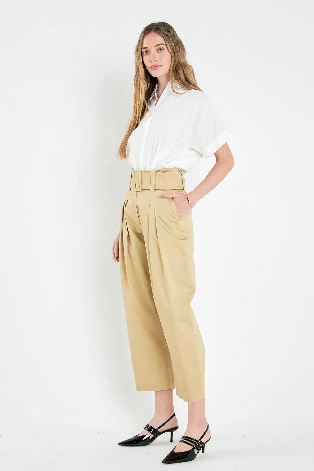 High Waist Belted Wide Leg Pants