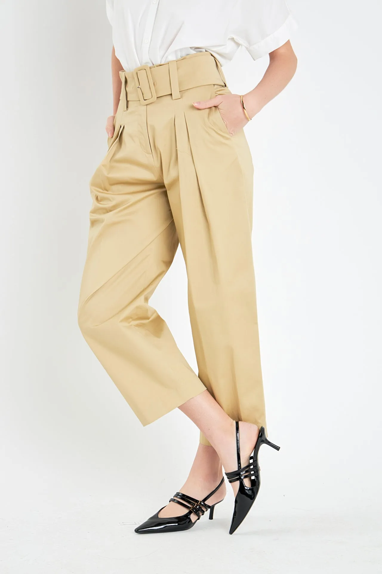 High Waist Belted Wide Leg Pants