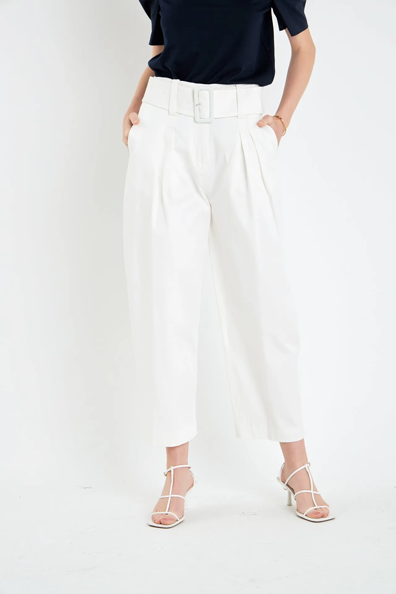 High Waist Belted Wide Leg Pants