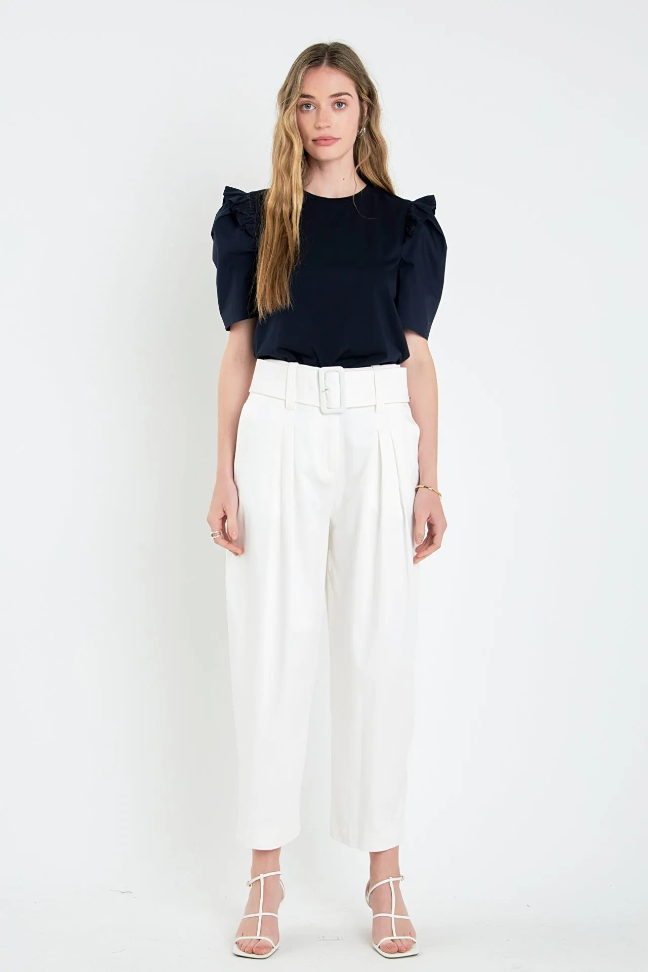 High Waist Belted Wide Leg Pants