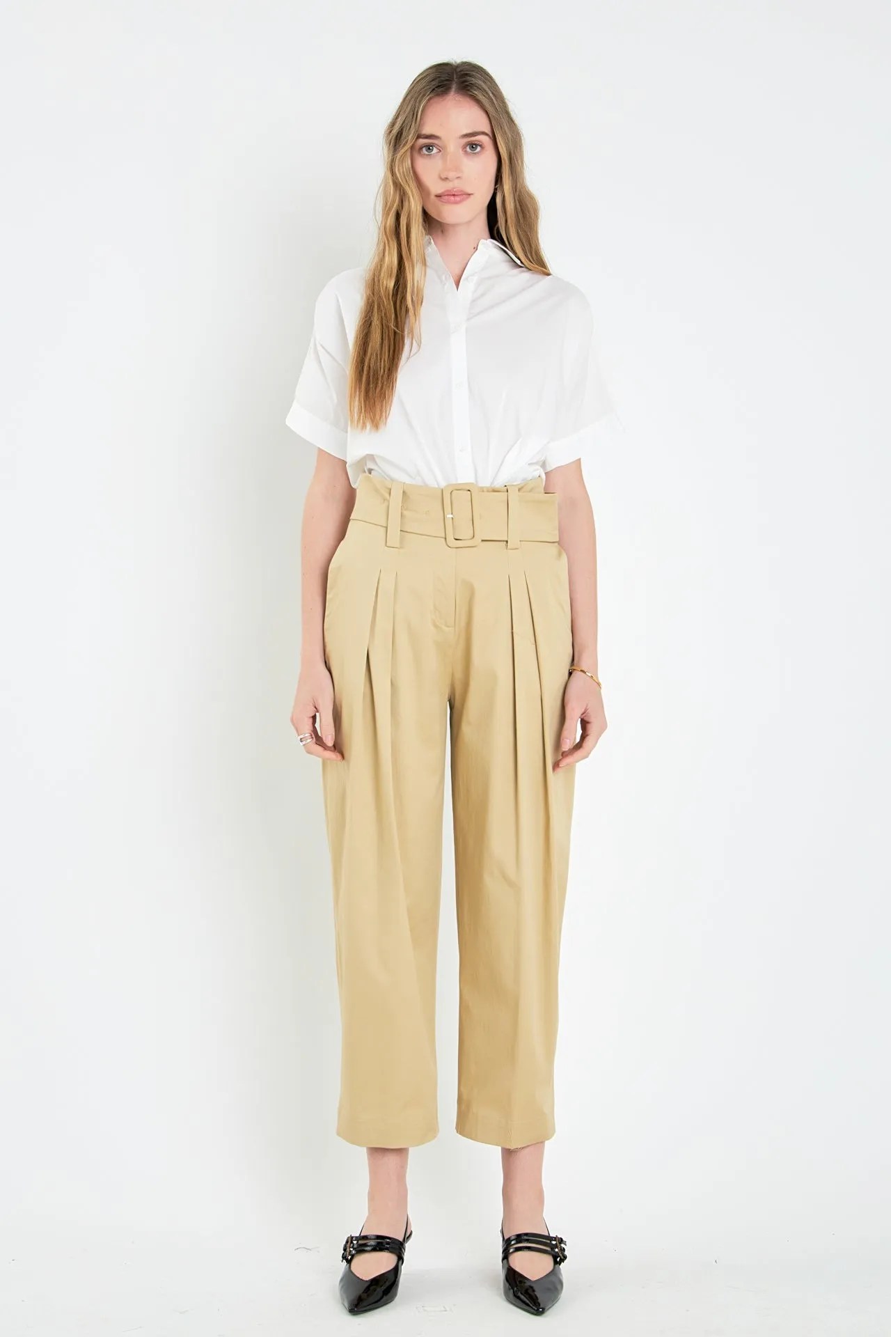 High Waist Belted Wide Leg Pants