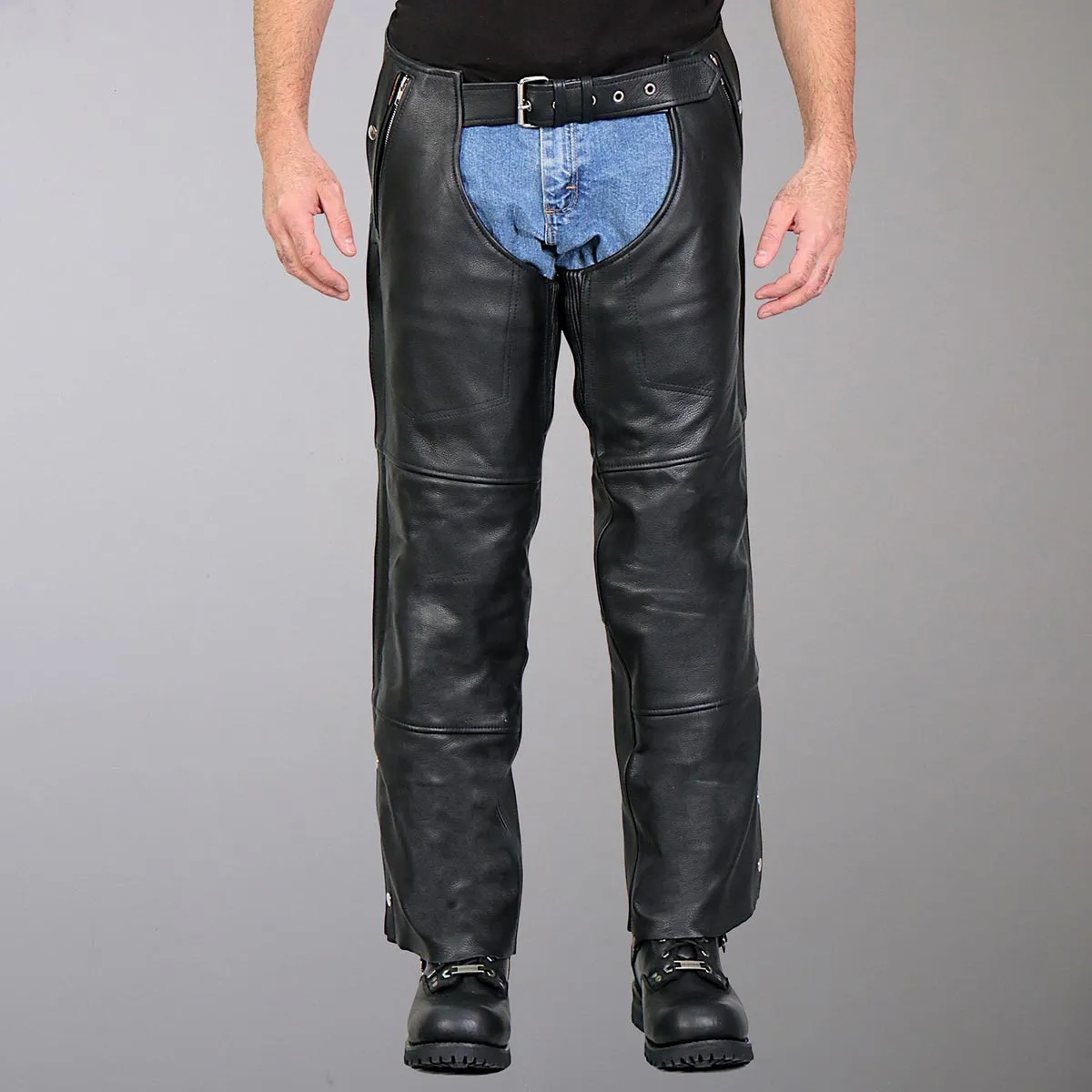 Hot Leathers CHM1010 Men’s Black 4 Pocket Leather Chaps with Lining