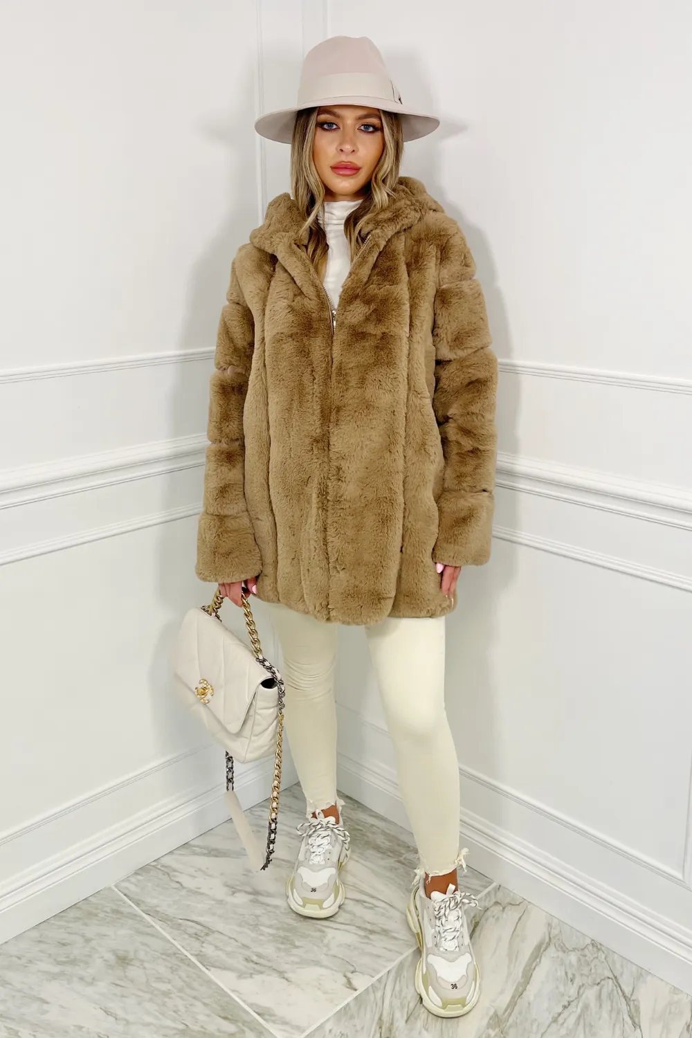 Italia Camel PU leather faux fur Coat