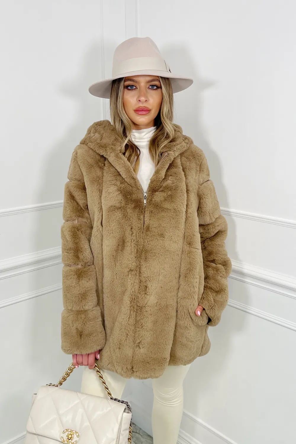 Italia Camel PU leather faux fur Coat