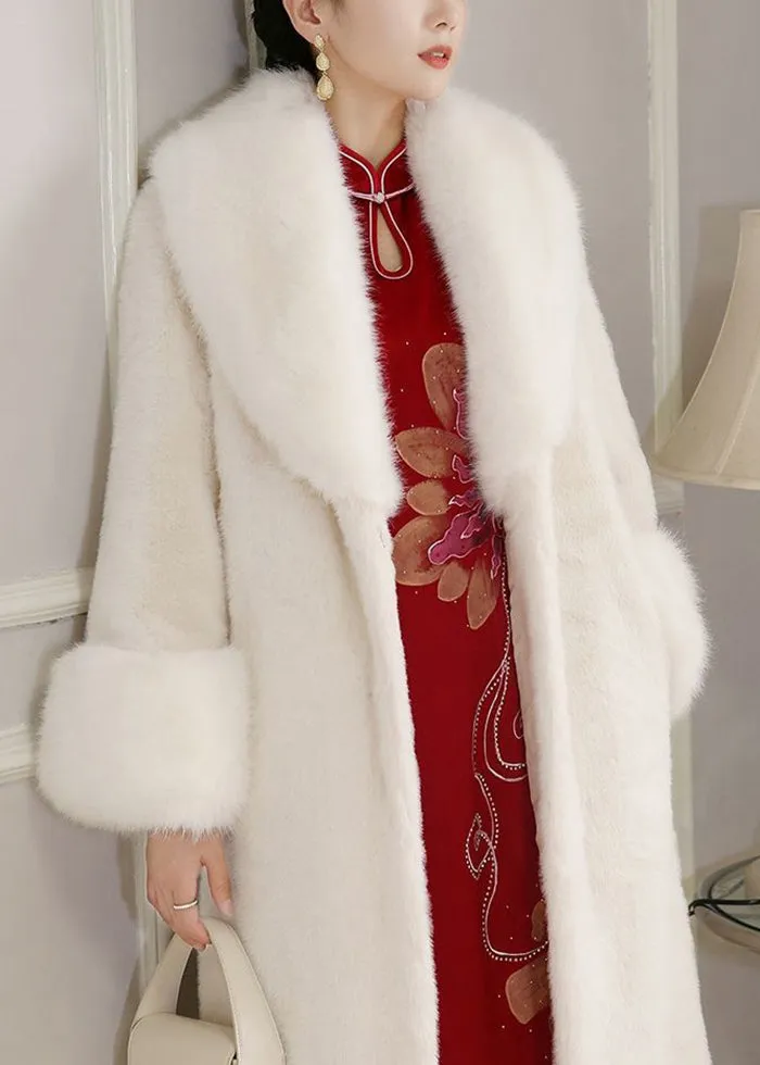 Italian White Fur Collar Warm Faux Fur Coat Winter LY9406